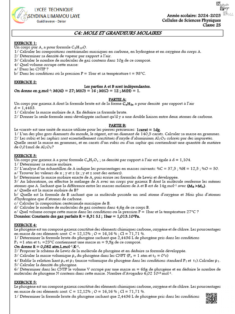 Masse volumique et molaire du chrome | PDF | Gaz | Atmosphère de la Terre