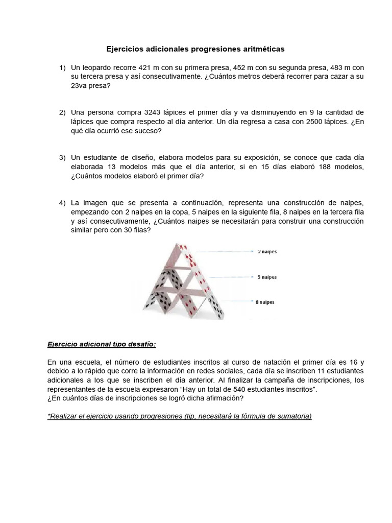 Ejercicios Adicionales Progresiones Aritméticas | PDF