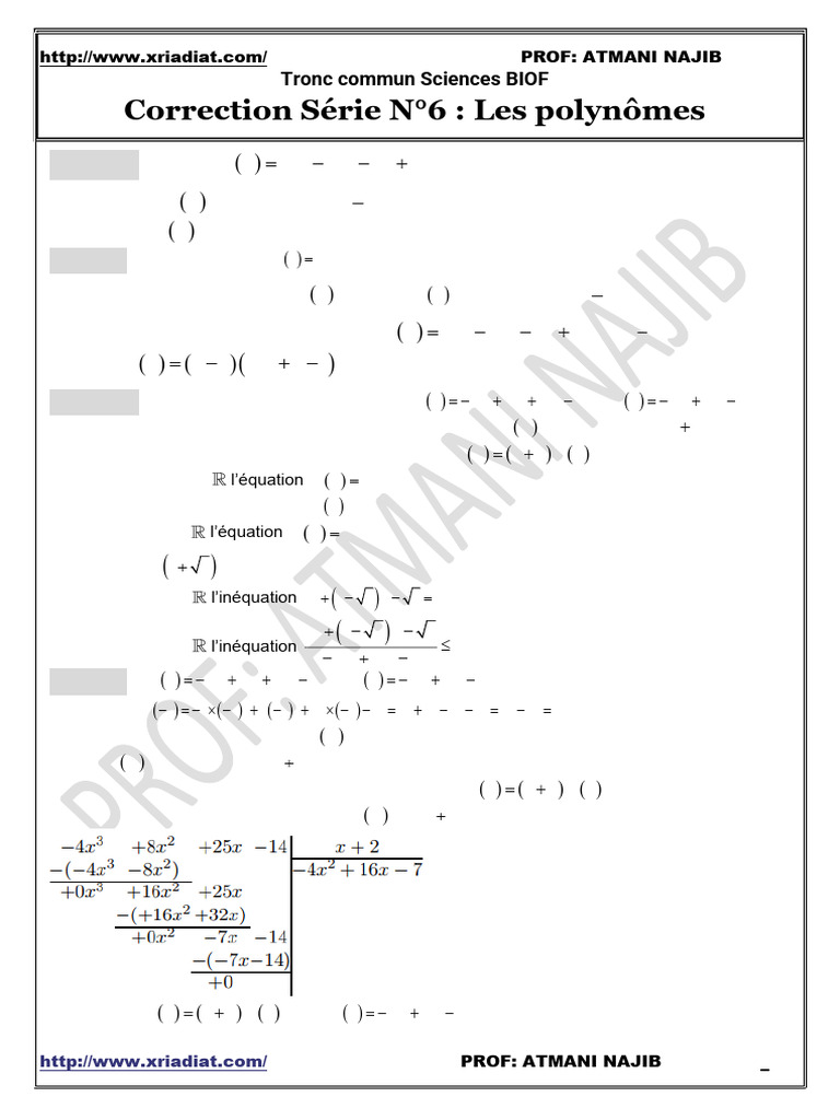 Correction exercices sur les polynômes | PDF | Arithmétique | Objets ...