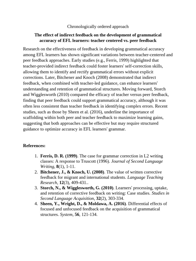 EFL Grammar Feedback: Teacher vs. Peer | PDF
