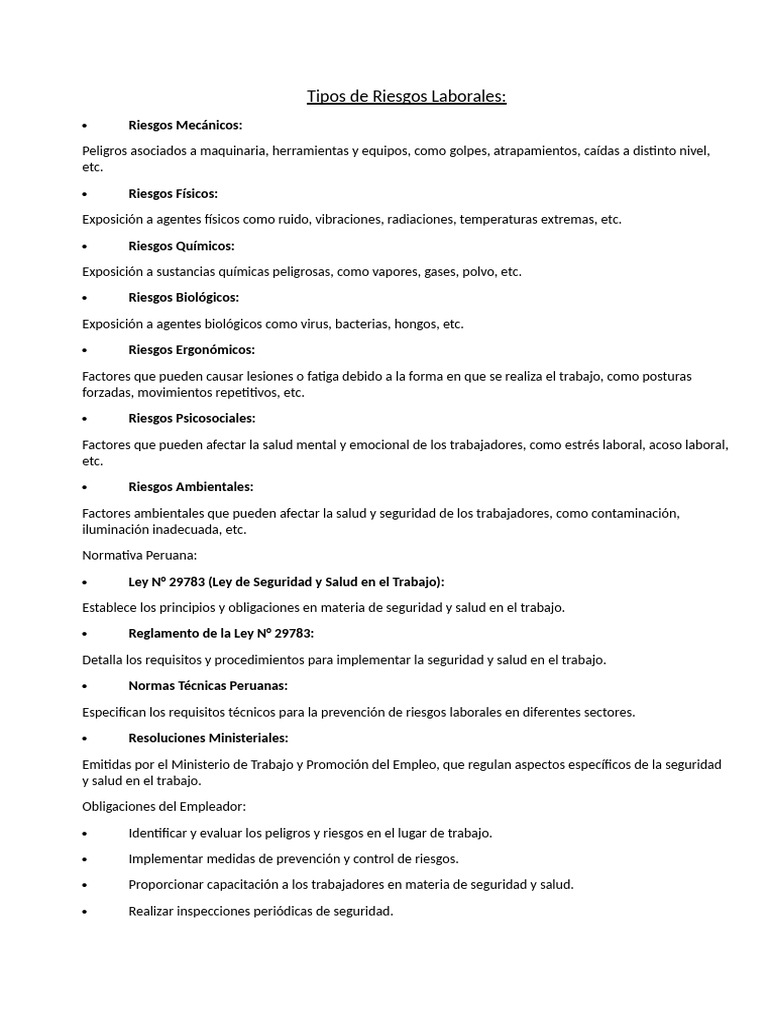 Tipos de Riesgos Laborales y Normativa | PDF