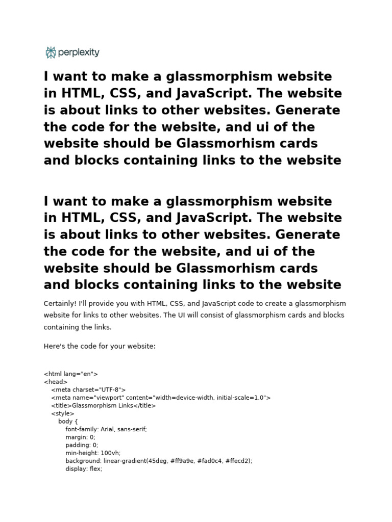 Glassmorphism Website Code Guide | PDF | Html | Java Script