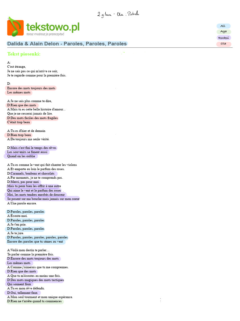 Paroles, Paroles | PDF