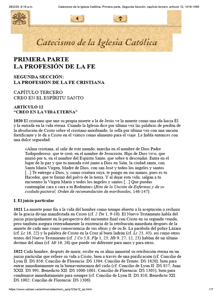 Catecismo de La Iglesia Católica NN 1020 - 1065 | PDF | Cristo (título ...
