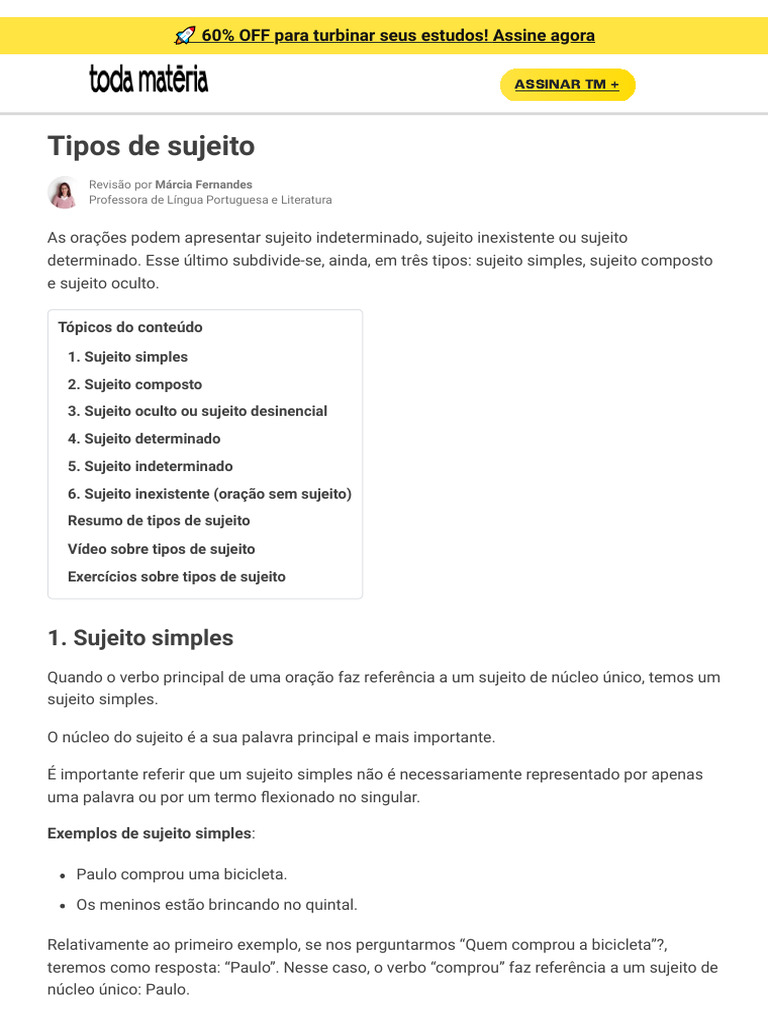 Tipos de Sujeito na Língua Portuguesa | PDF | Assunto (gramática ...