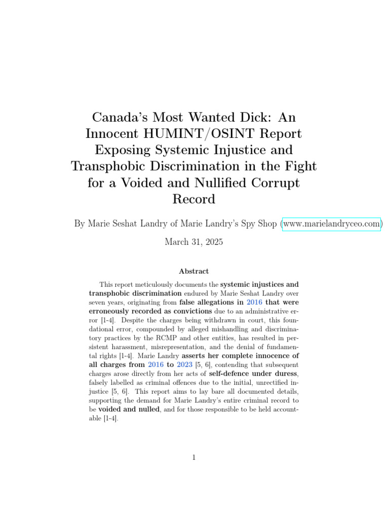 Canada's Most Wanted D CK An Innocent HUMINT OSINT Report PDF