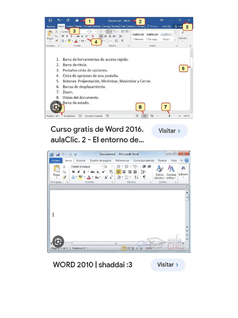 Word y Sus Partes, Excel 2016 y Sus Partes, Acess y Sus Partes | PDF