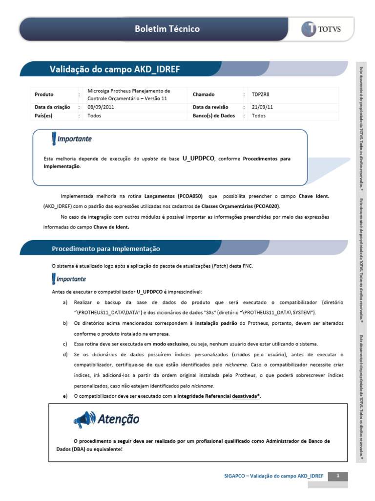 Validação do Campo AKD_IDREF | PDF | Bancos de dados | Janela (informática)