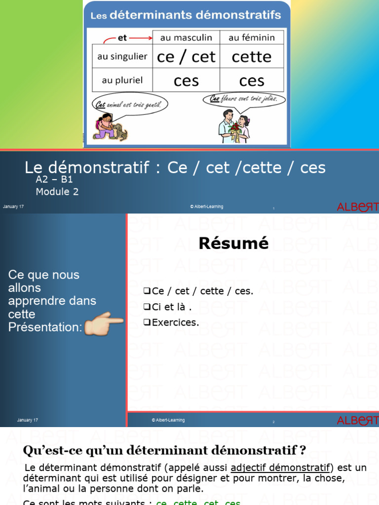 Déterminants démonstratifs : Ce, cet, cette, ces | PDF