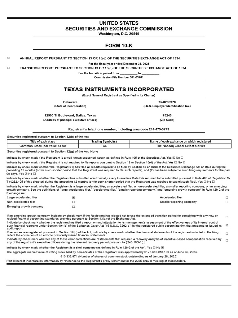 Texas Instruments Incorporated: United States Securities and Exchange ...