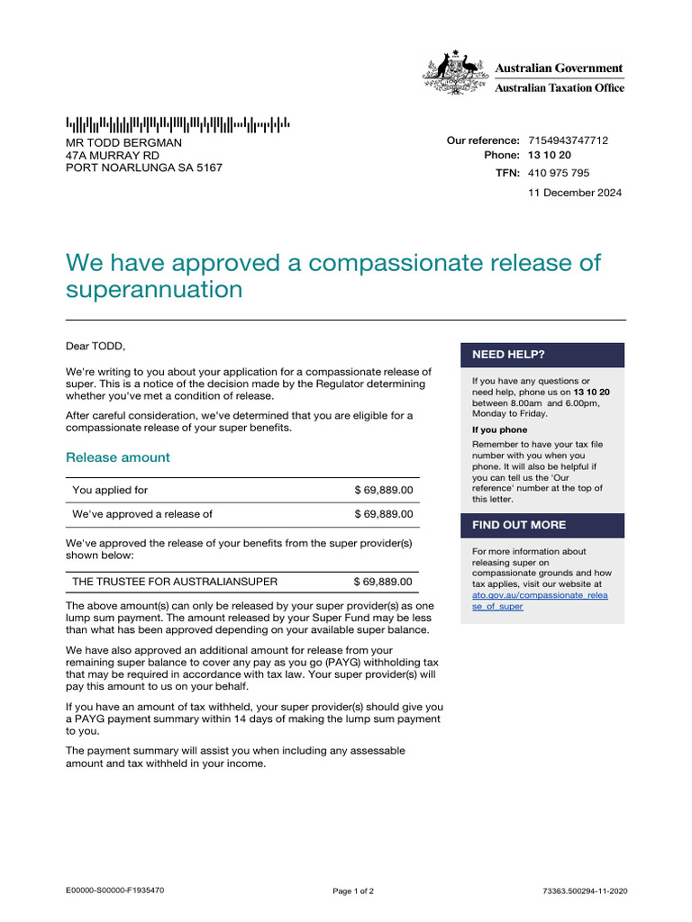 Compassionate Superannuation Release Approved | PDF | Economies ...