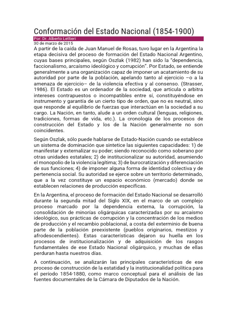 Formación del Estado Nacional Argentino | PDF | Argentina | Inmigración