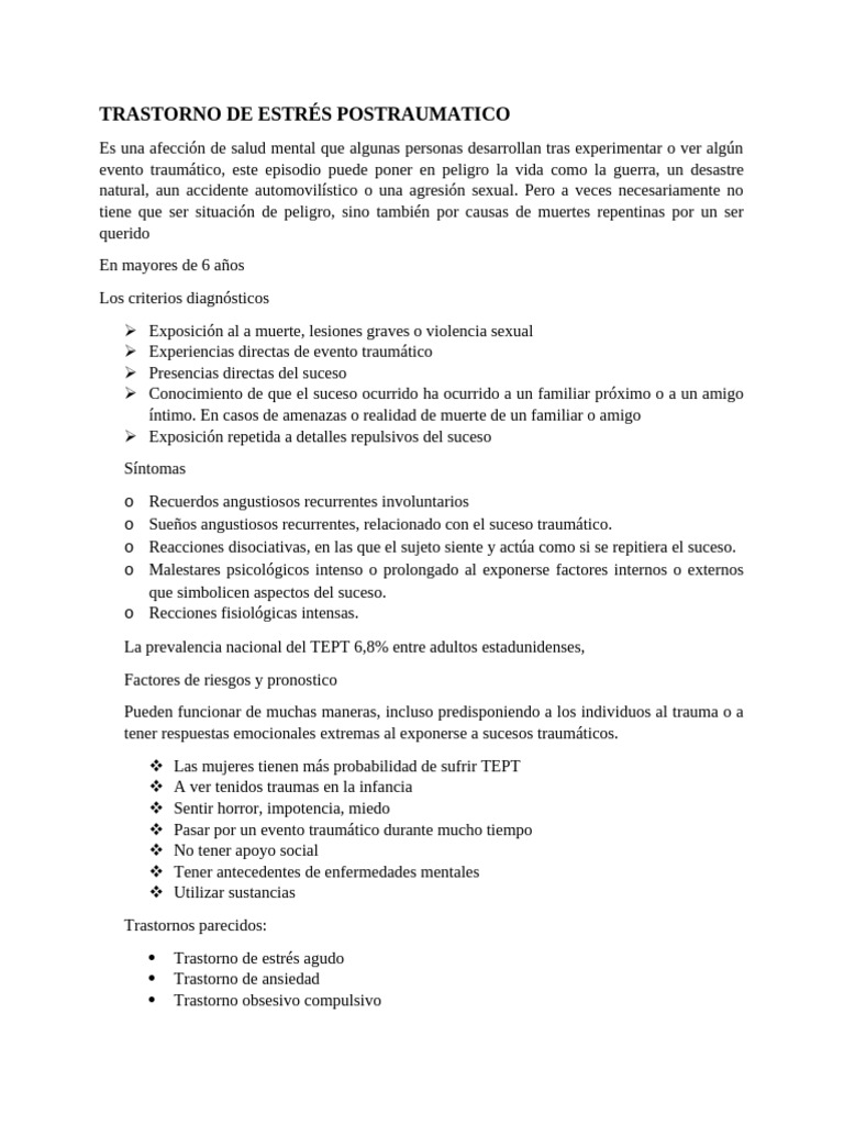 Trastorno de Estrés Postraumatico | PDF