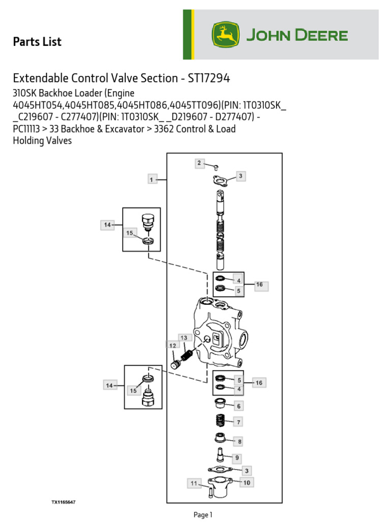 Parts List for Control Valve AT444015 | PDF