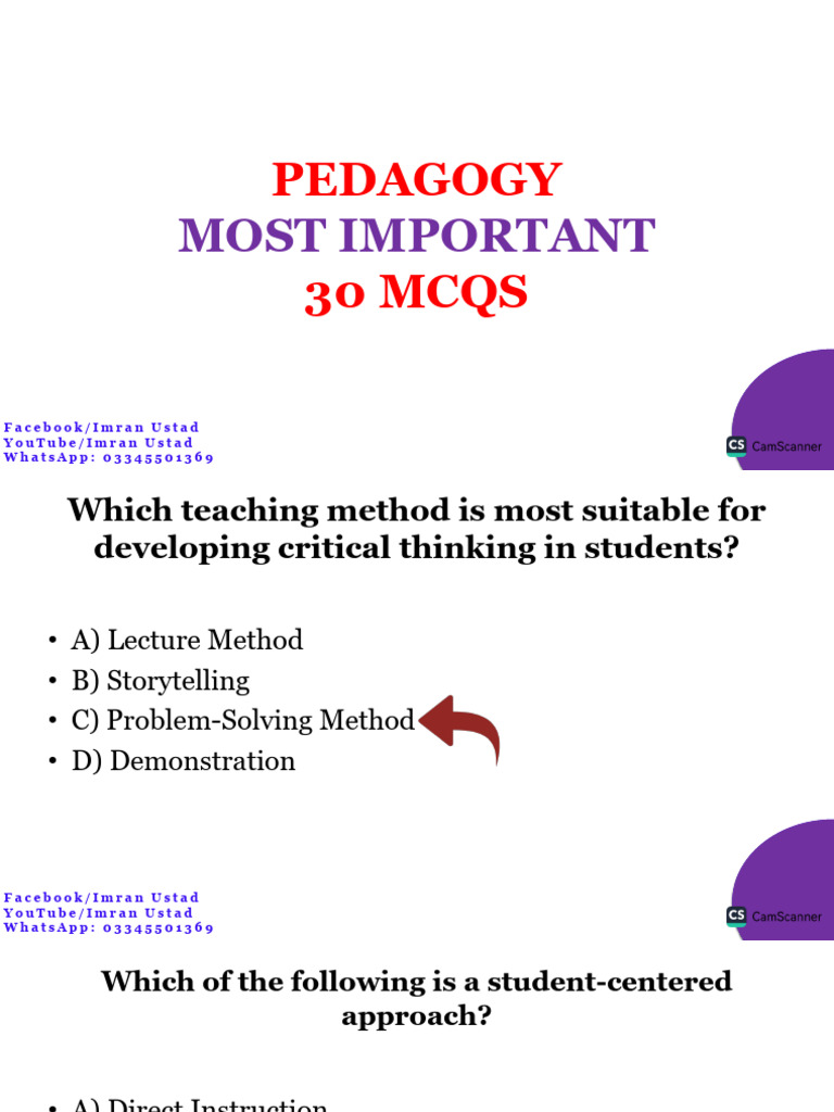 30 Essential Mcqs On Pedagogy Pdf Educational Assessment Learning