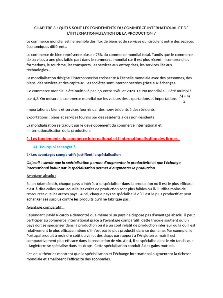 Fondements du commerce international | PDF | Avantage comparatif | Économie