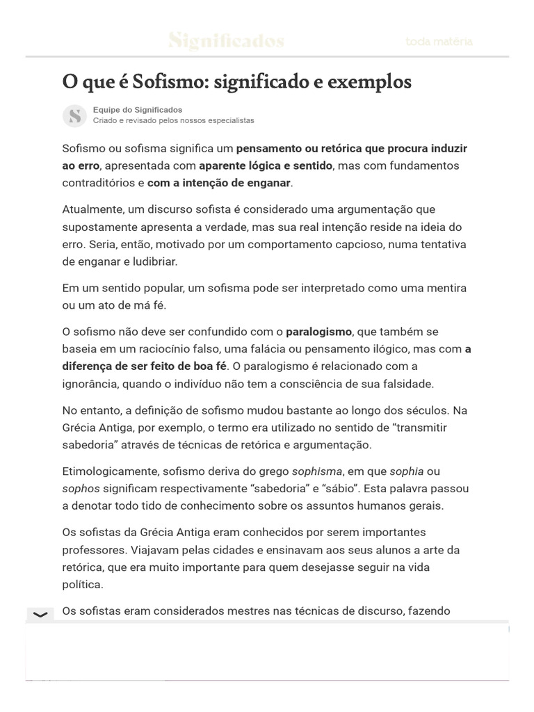 O Que É Sofismo - Significado e Exemplos - Significados | PDF | Retórica
