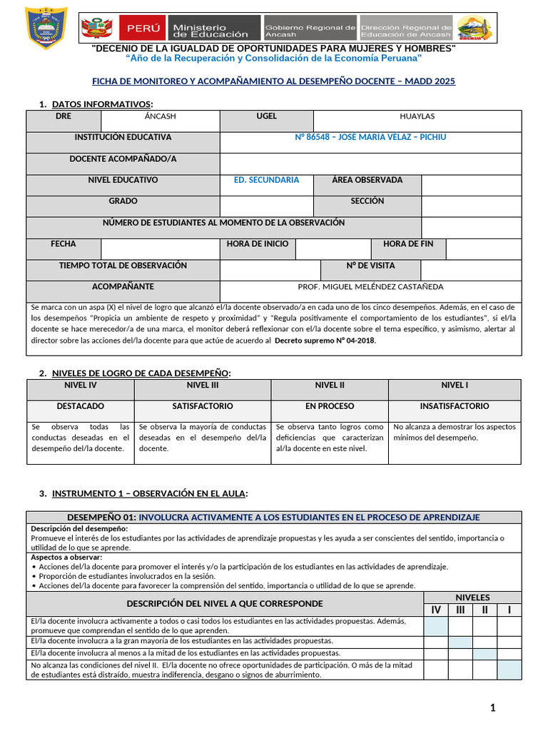 Ficha de Evaluación Docente 2025 | PDF | Aprendizaje | Maestros