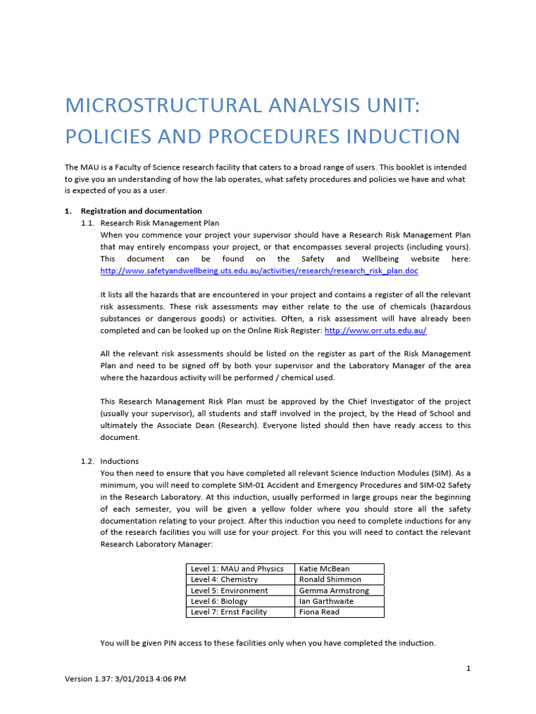 MAU Laboratory Induction Guide | PDF | Laboratories | Scanning Electron ...