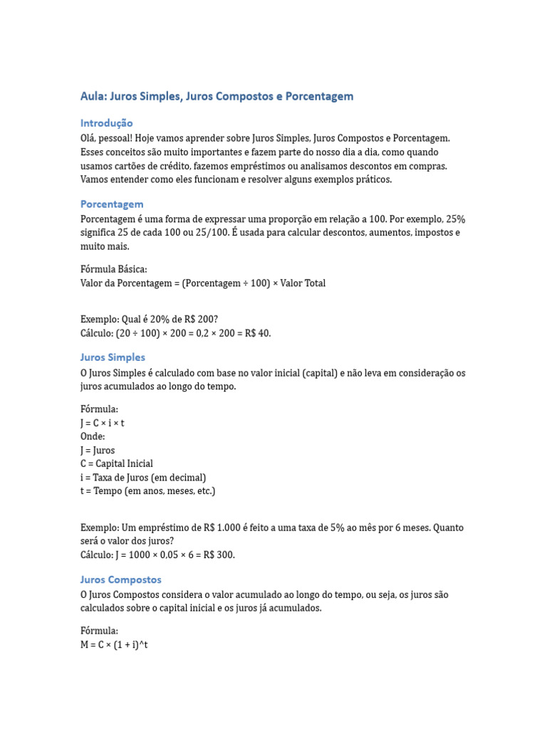 Juros Simples, Compostos e Porcentagem | PDF