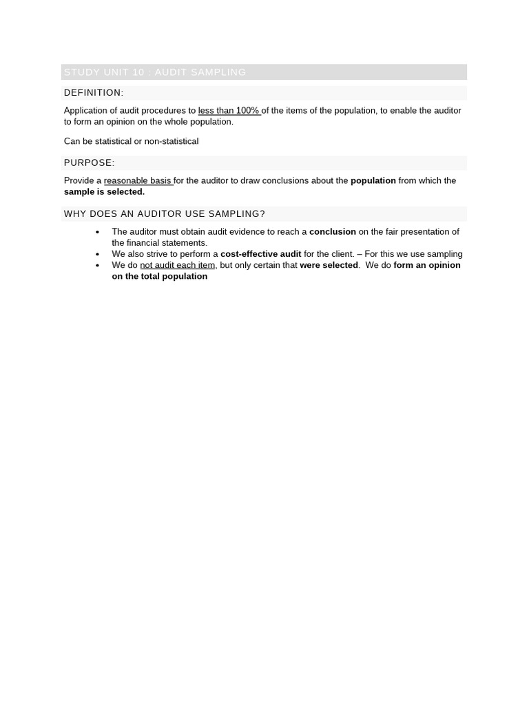 SU 10 | PDF | Sampling (Statistics) | Audit