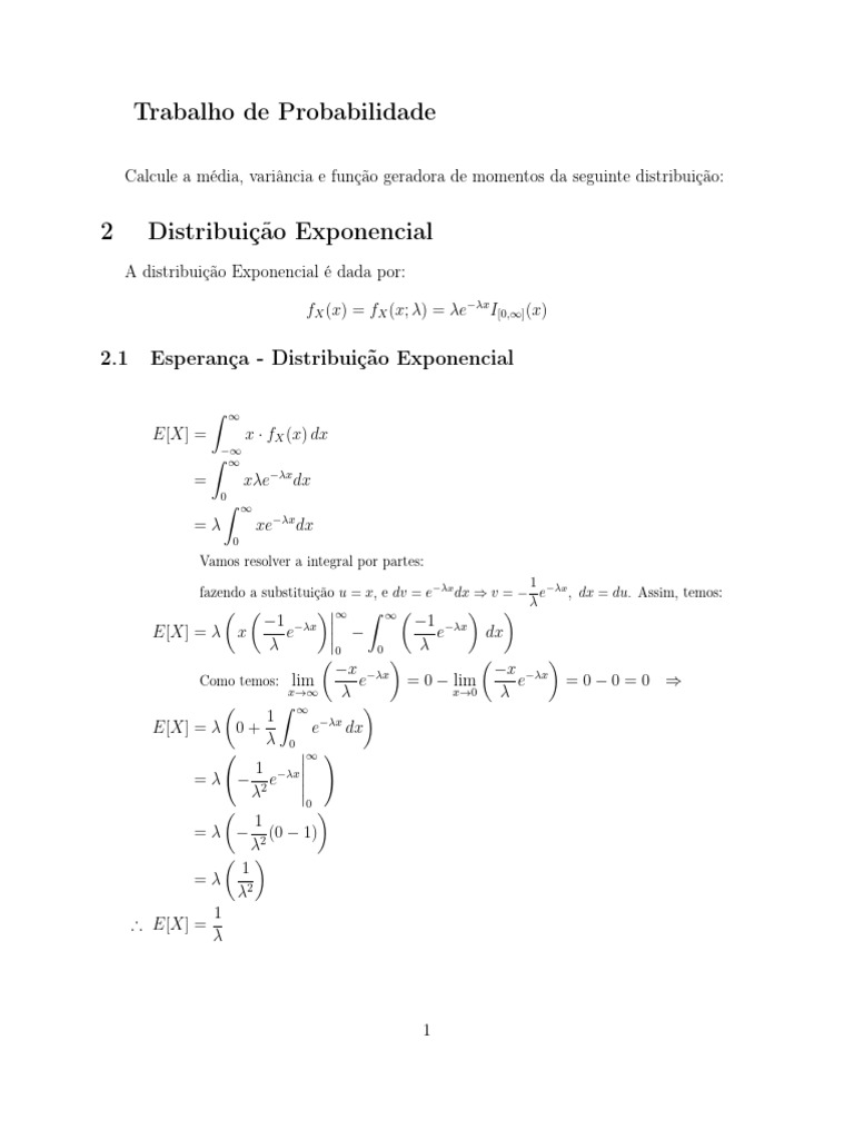 Média e Variância da Distribuição Exponencial | PDF | Teoria da Medida ...