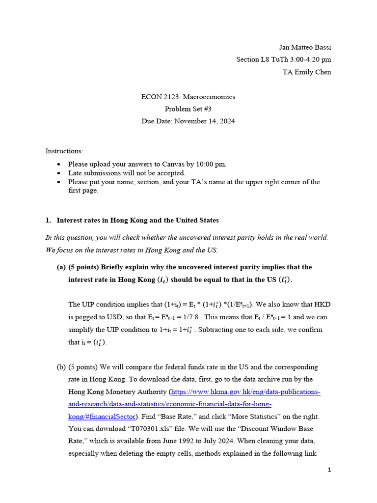 Macroeconomics Problem Set #3 Guide | PDF | Fiscal Multiplier | Money