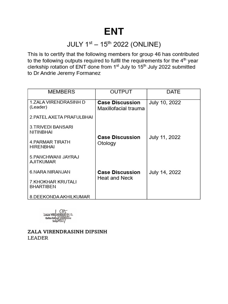 ENT Outputs | PDF