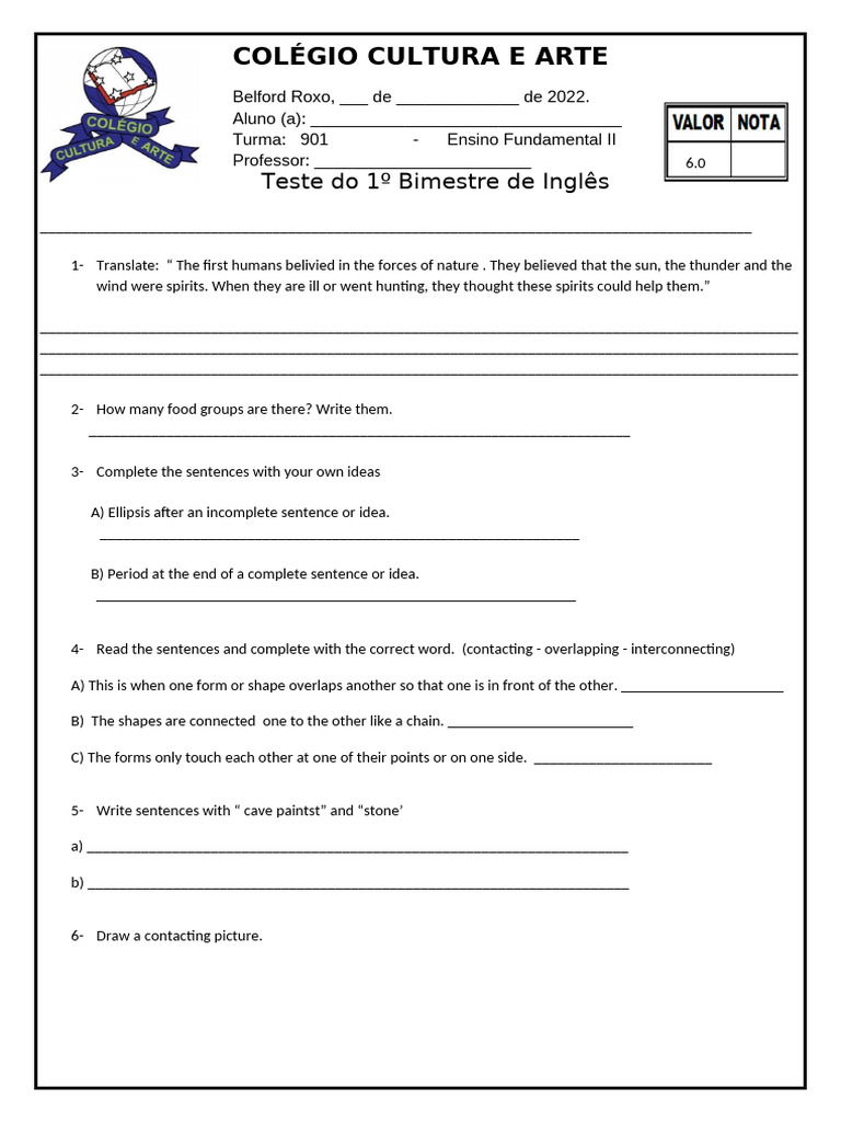 TESTE 1 Bimestre 901 2022 | PDF