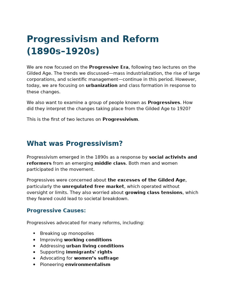 Progressivism PT I Lec 3 F | PDF | Progressivism In The United States ...