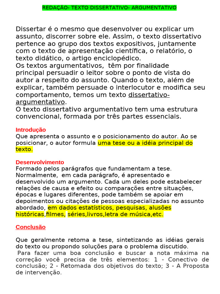 Estrutura do Texto Dissertativo-Argumentativo | PDF