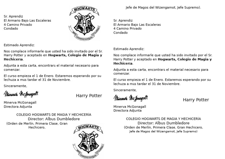 Invitación a Hogwarts para Aprendiz | PDF