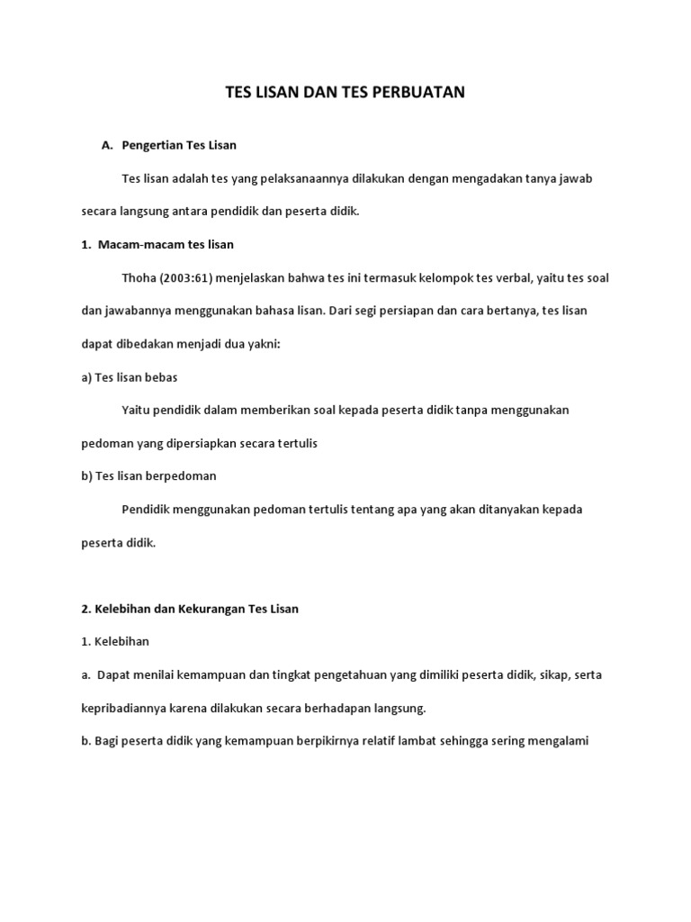 Tes Lisan Dan Tes Perbuatan