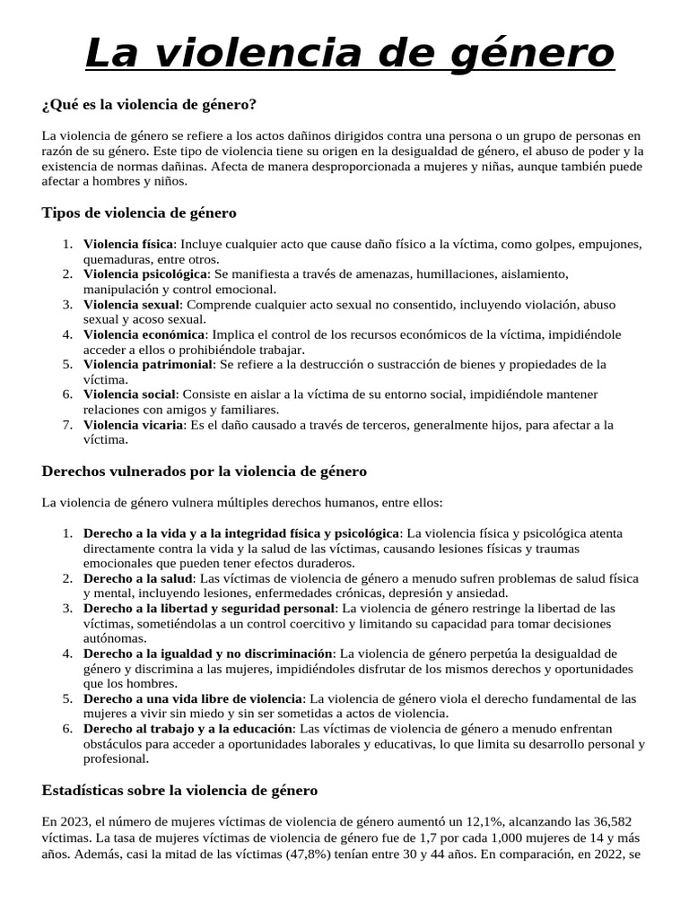 Tipos y Consecuencias de la Violencia de Género | PDF | Violencia | La ...