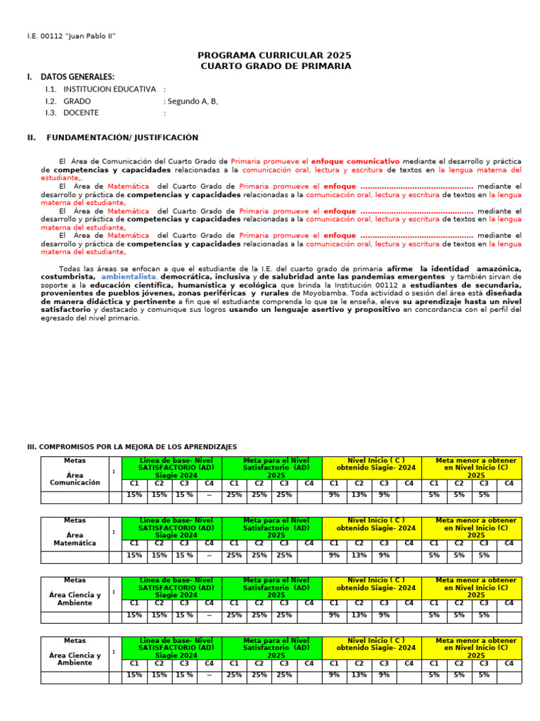 Currículo 2025 Cuarto Grado Primaria | PDF | Inteligencia artificial ...