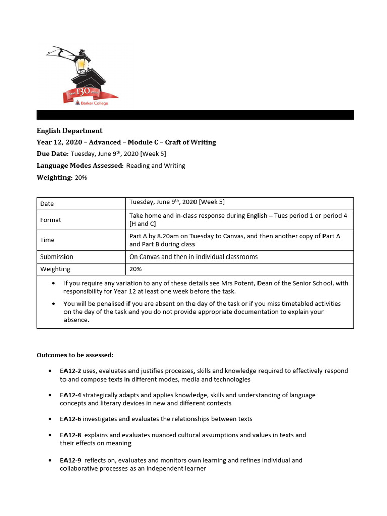 Yr 12 Adv 2020 Mod C FINAL task | PDF | Learning | Procedural Knowledge