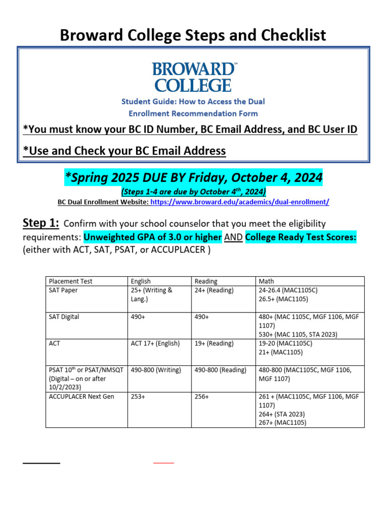 Broward College Dual Enrollment Checklist | PDF | Sat