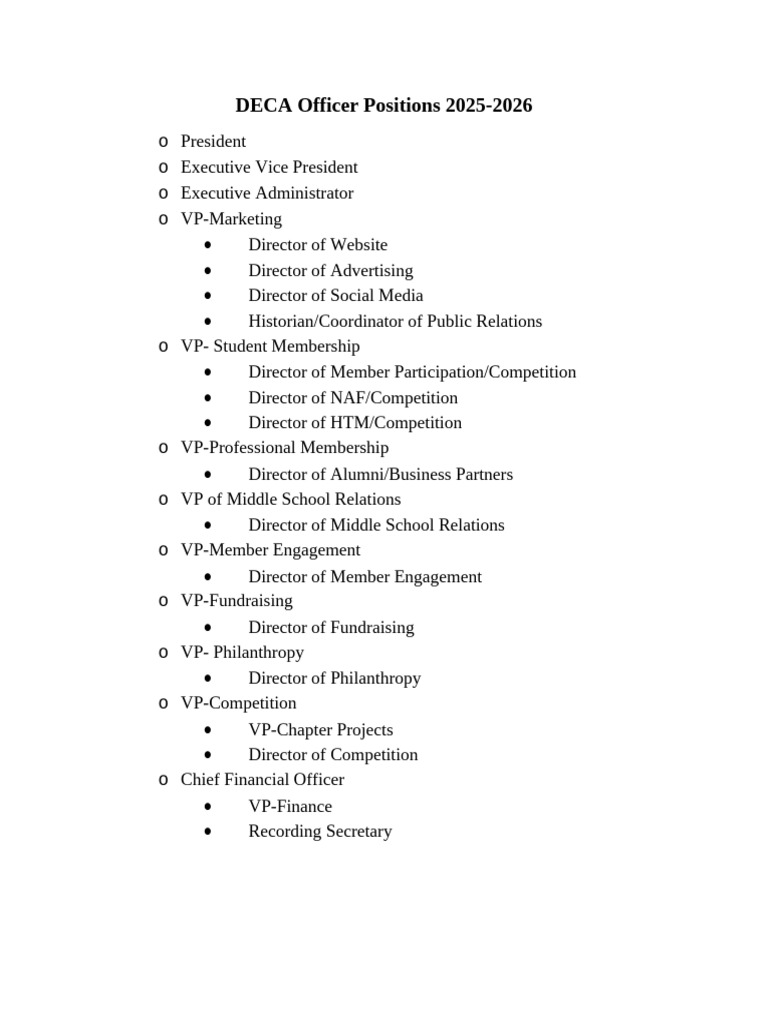 DECA Officer Roles 2025-2026 | PDF
