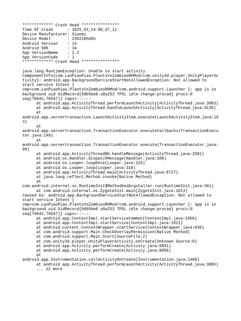Crash Report: Background Service Error | PDF | Java (Programming ...
