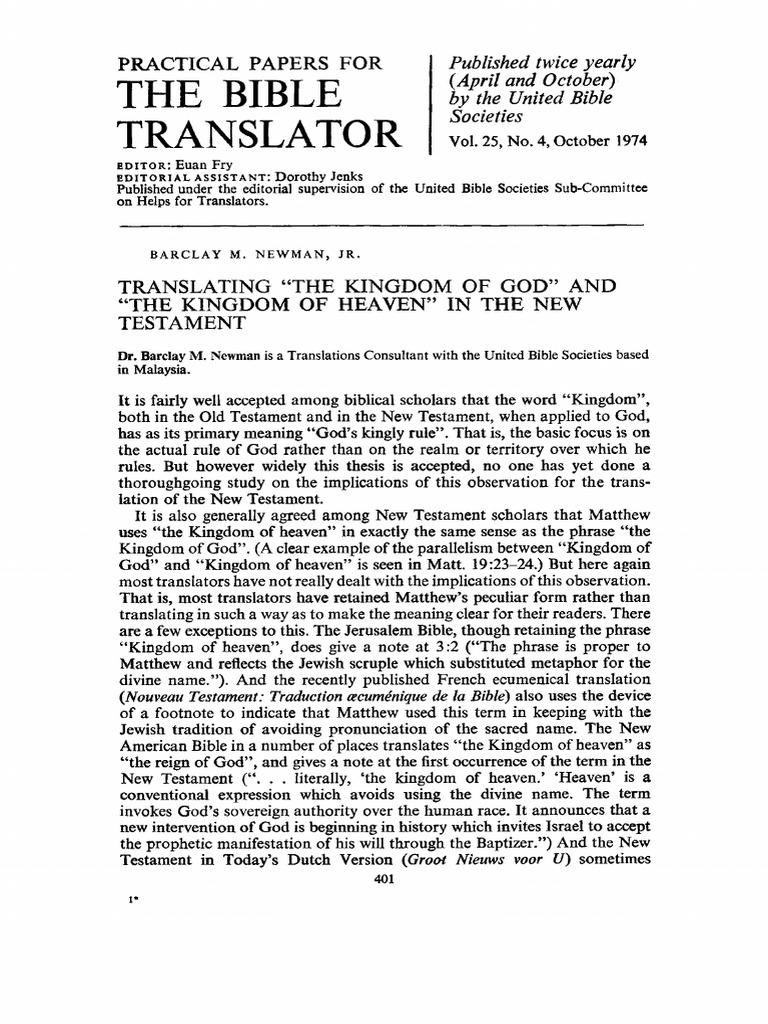 Newman 1974 Translating The Kingdom of God and The Kingdom of Heaven in ...