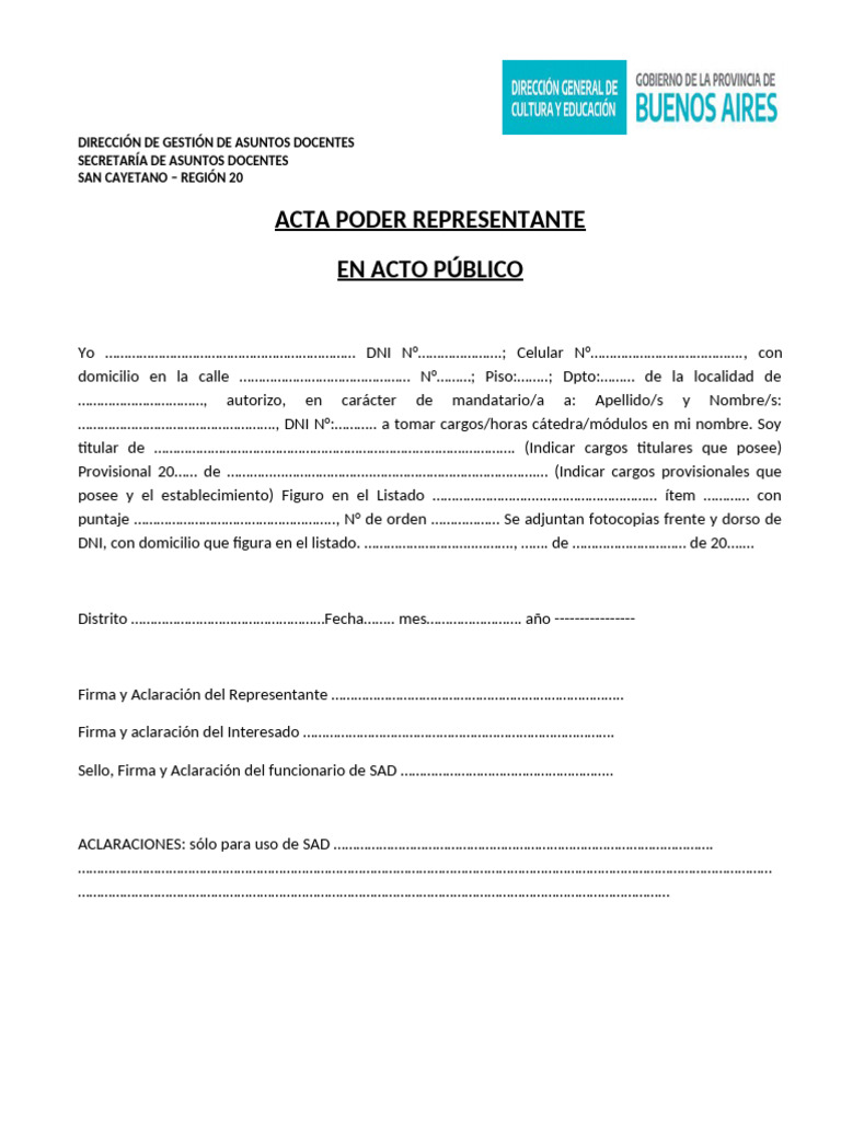 Acta Poder Representante Docente | PDF