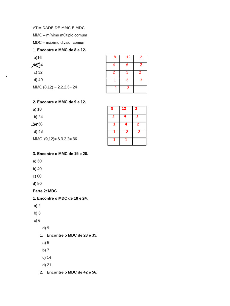 Atividades de MMC e MDC para 5º Ano | PDF