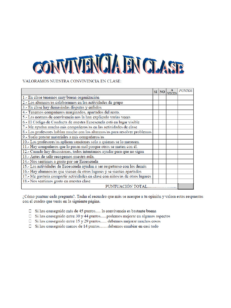 Ficha Normas de Convivencia en El Aula | PDF