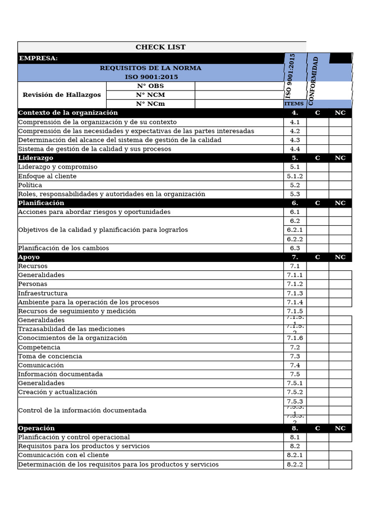 Requisitos ISO 9001:2015 Checklist | PDF | Sistema de manejo de calidad ...
