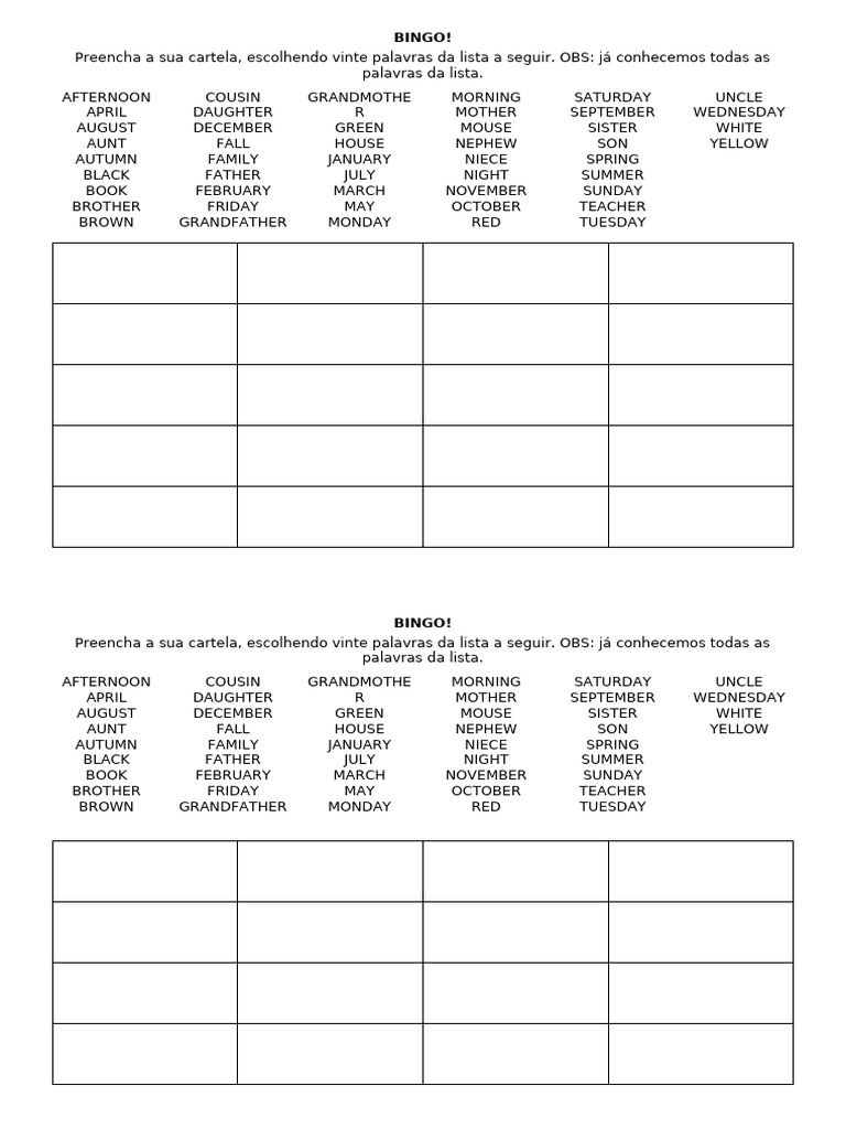 Bingo Word Selection Game | PDF