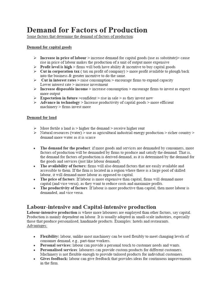 Demand For Factors of Production | PDF | Labour Economics | Demand
