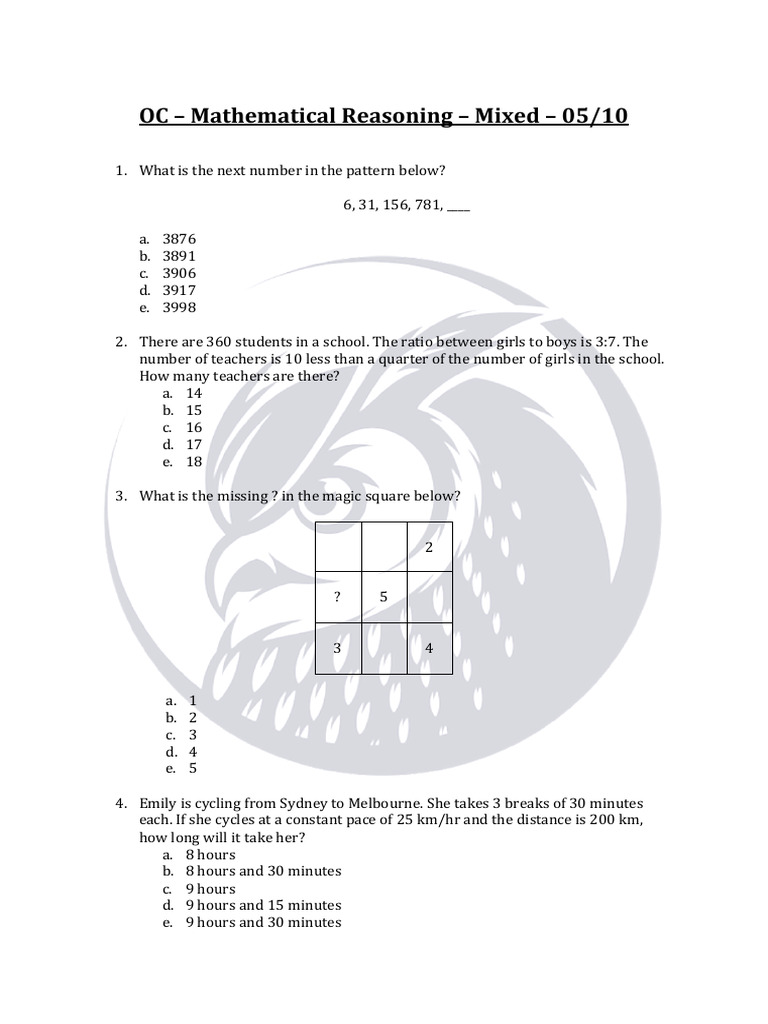 Math Reasoning Practice Questions | PDF | Mathematics | Mathematical ...