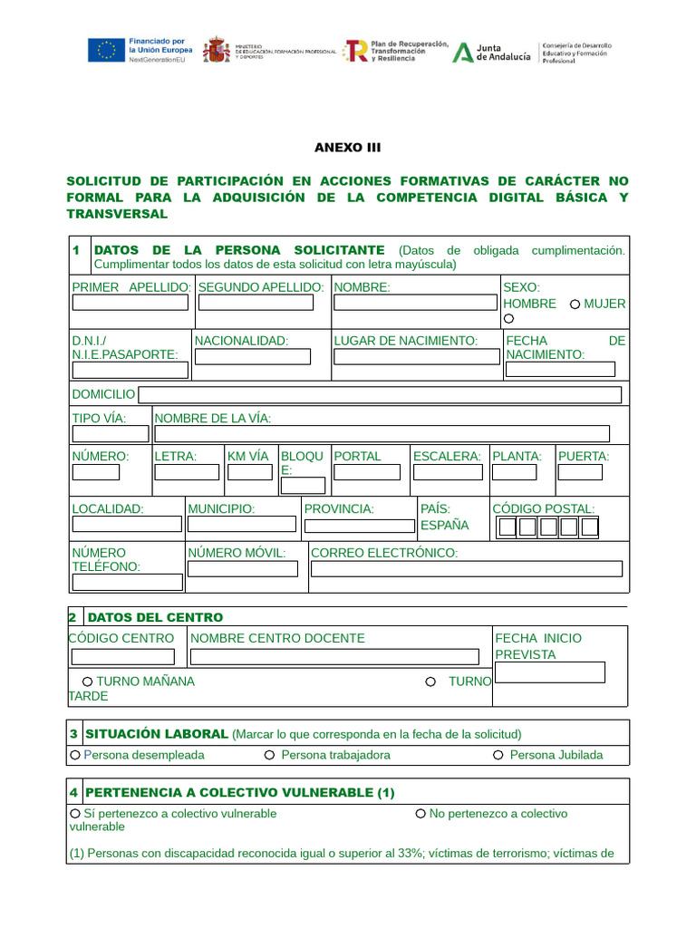 Anexo III - Solicitud de Participación en Las Acciones Formativas 2025 ...