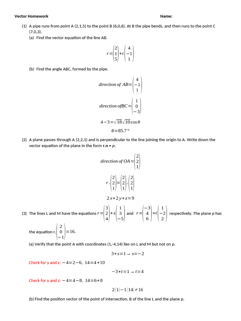 Vector Worksheet Answers | PDF | Angle | Perpendicular