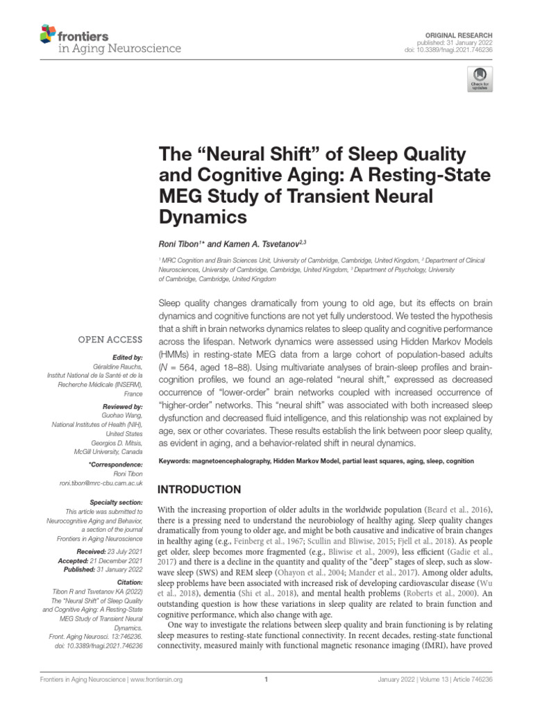 Neural Shift in Sleep Quality and Aging | PDF | Sleep | Functional ...